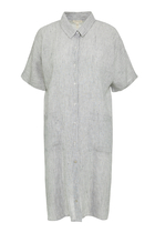 فستان مجعد بنمط قميص مخطط كتان عضوي